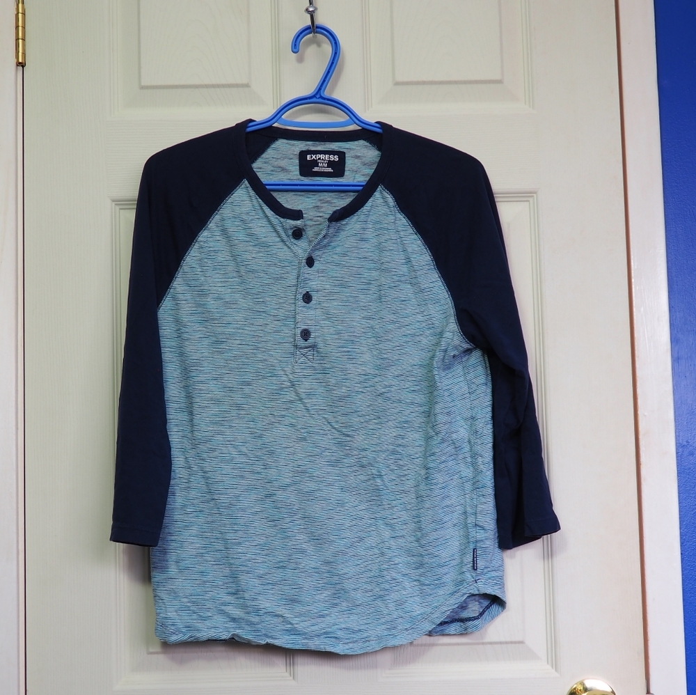 Express Navy and Light Blue Henley Shirt